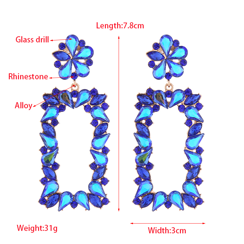 1 Pair Exaggerated Luxurious Flower Rectangle Inlay Alloy Rhinestones Glass Drop Earrings display picture 1