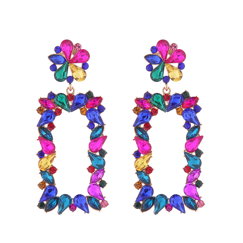 1 Pair Exaggerated Luxurious Flower Rectangle Inlay Alloy Rhinestones Glass Drop Earrings display picture 10