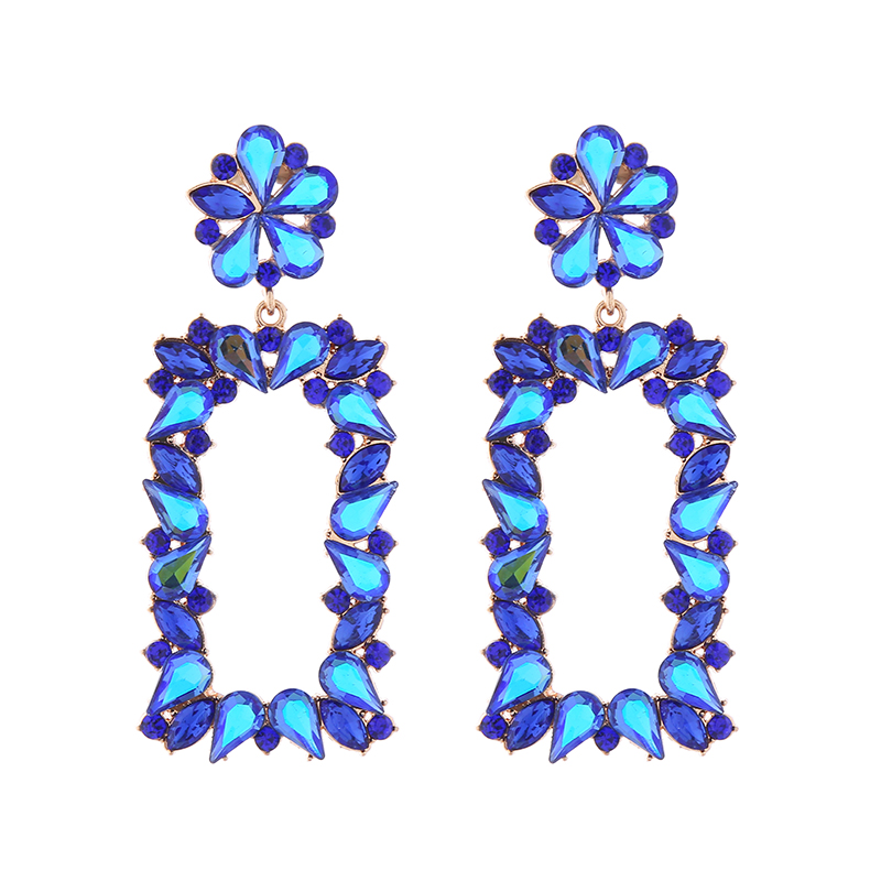 1 Pair Exaggerated Luxurious Flower Rectangle Inlay Alloy Rhinestones Glass Drop Earrings display picture 5