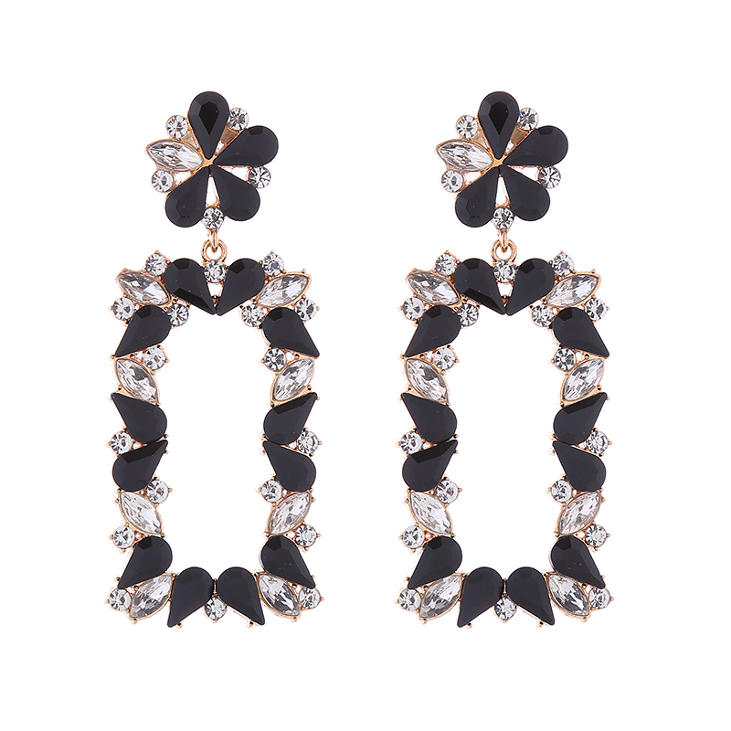 1 Pair Exaggerated Luxurious Flower Rectangle Inlay Alloy Rhinestones Glass Drop Earrings display picture 9