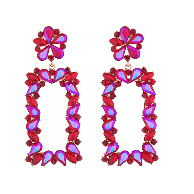 1 Pair Exaggerated Luxurious Flower Rectangle Inlay Alloy Rhinestones Glass Drop Earrings display picture 6