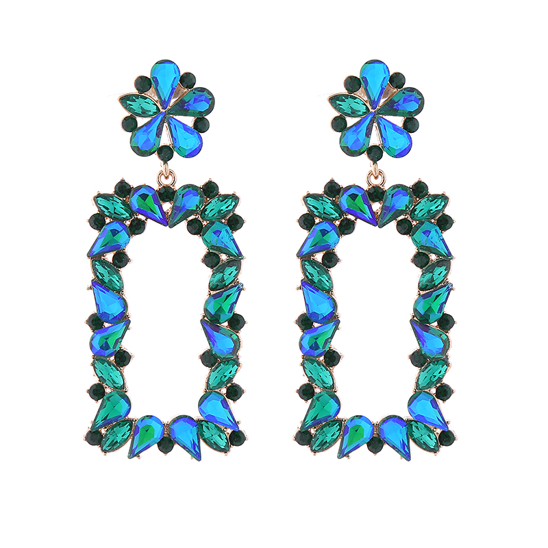 1 Pair Exaggerated Luxurious Flower Rectangle Inlay Alloy Rhinestones Glass Drop Earrings display picture 7