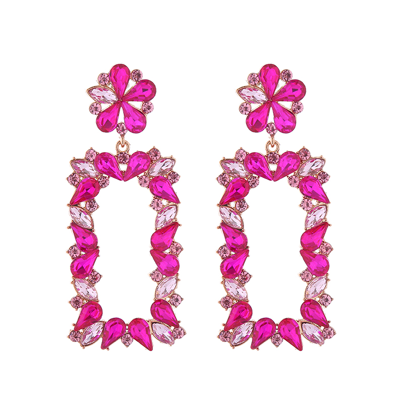 1 Pair Exaggerated Luxurious Flower Rectangle Inlay Alloy Rhinestones Glass Drop Earrings display picture 8
