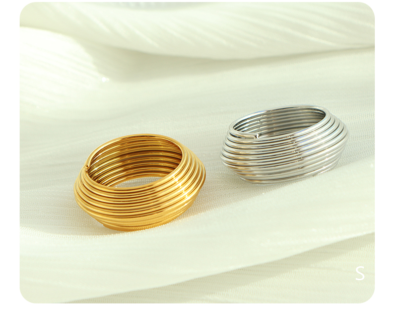 Titanium Steel Vintage Style Exaggerated Round Lines Plating Rings display picture 6