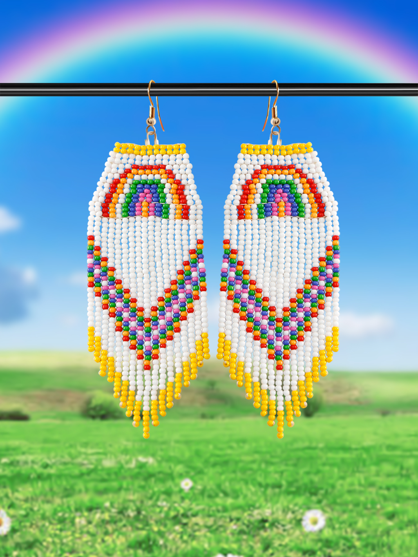 1 Pair Bohemian Pastoral Rainbow Beaded Handmade Seed Bead Ear Hook display picture 2