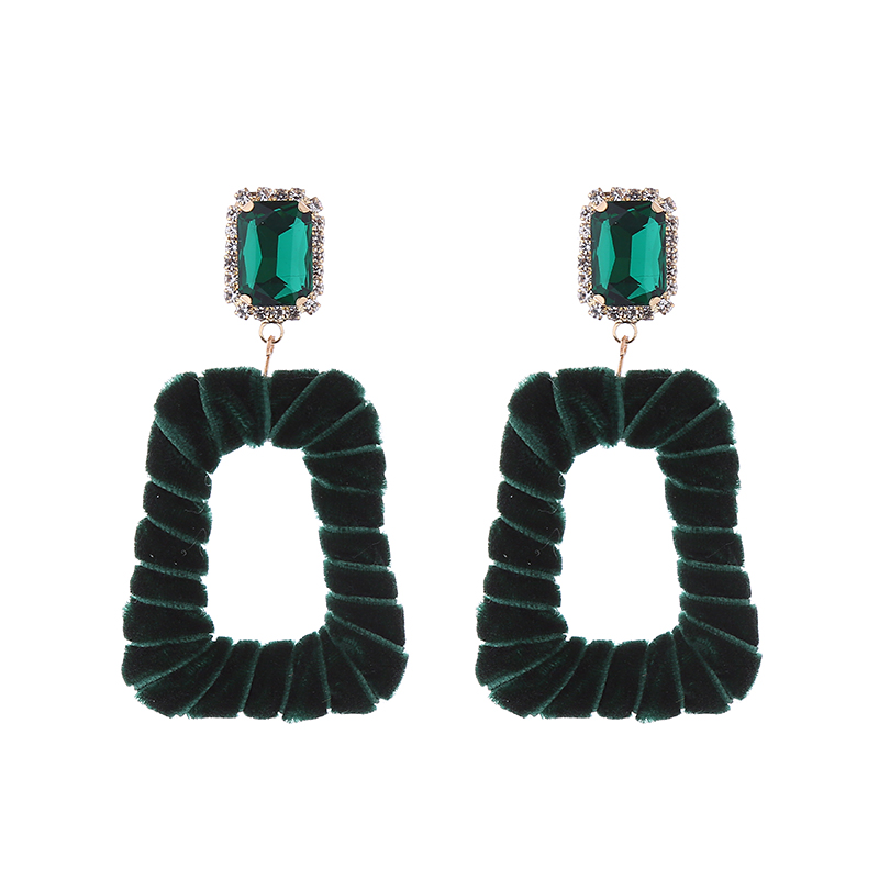 1 Pair Elegant Exaggerated Square Hollow Out Inlay Alloy Flannel Glass Drop Earrings display picture 9