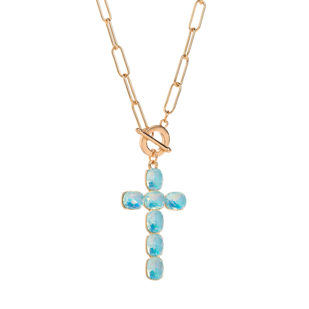 Elegant Simple Style Classic Style Cross Alloy Toggle Inlay Glass Women's Pendant Necklace display picture 6