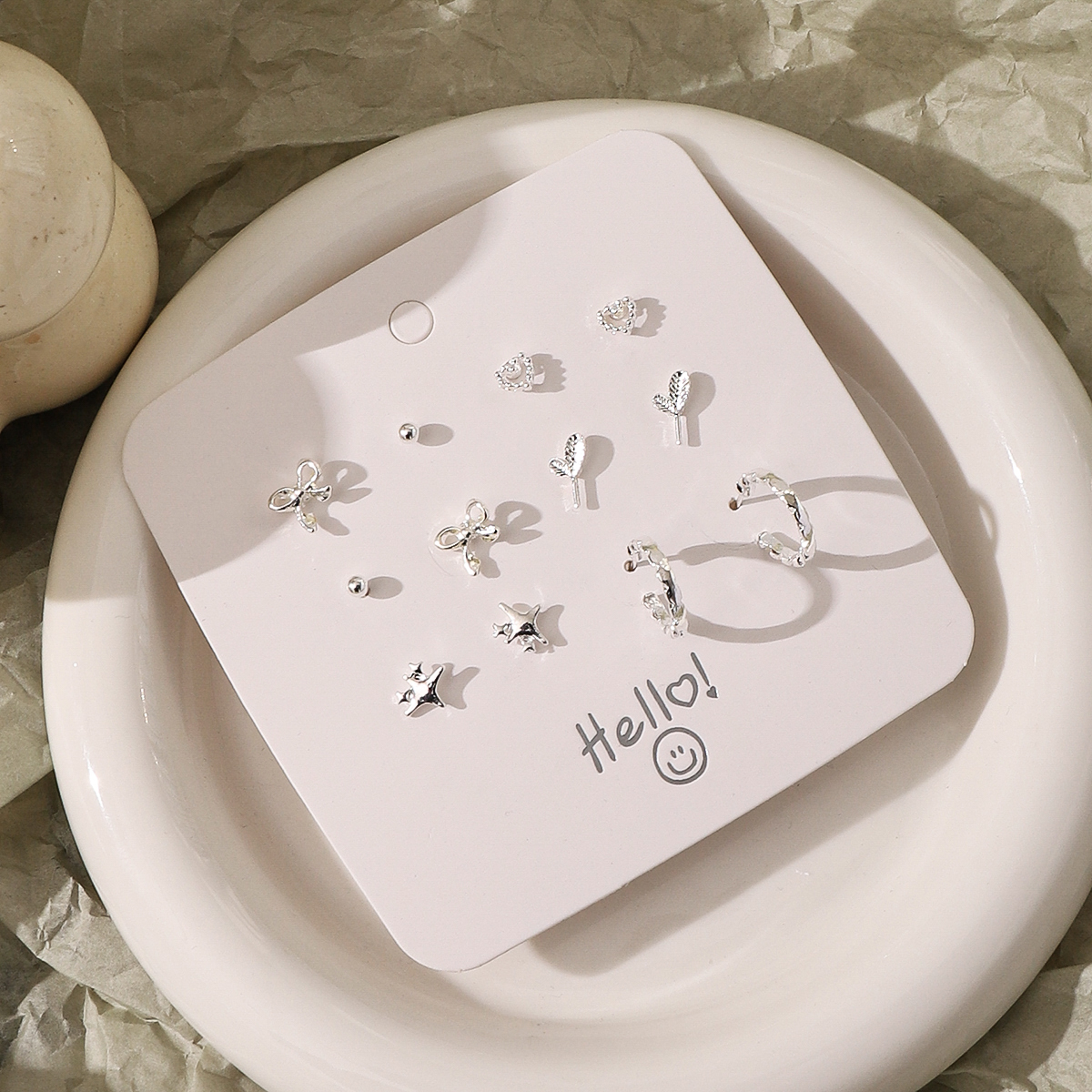 6 Pairs Preppy Style Sweet Simple Style Solid Color Plating Alloy Silver Plated Ear Studs display picture 3