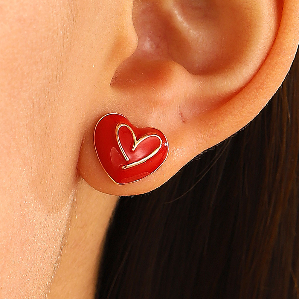 1 Pair Sweet Simple Style Letter Heart Shape Alloy Ear Studs display picture 5