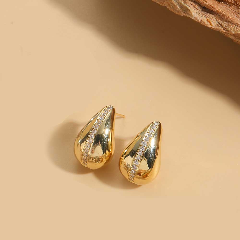 1 Pair Elegant Glam Water Droplets Plating Inlay Copper Zircon Earrings display picture 1