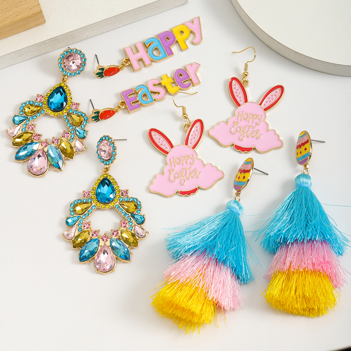 1 Pair Cute Rabbit Letter Tassel Plating Inlay Alloy Rhinestones Drop Earrings display picture 11