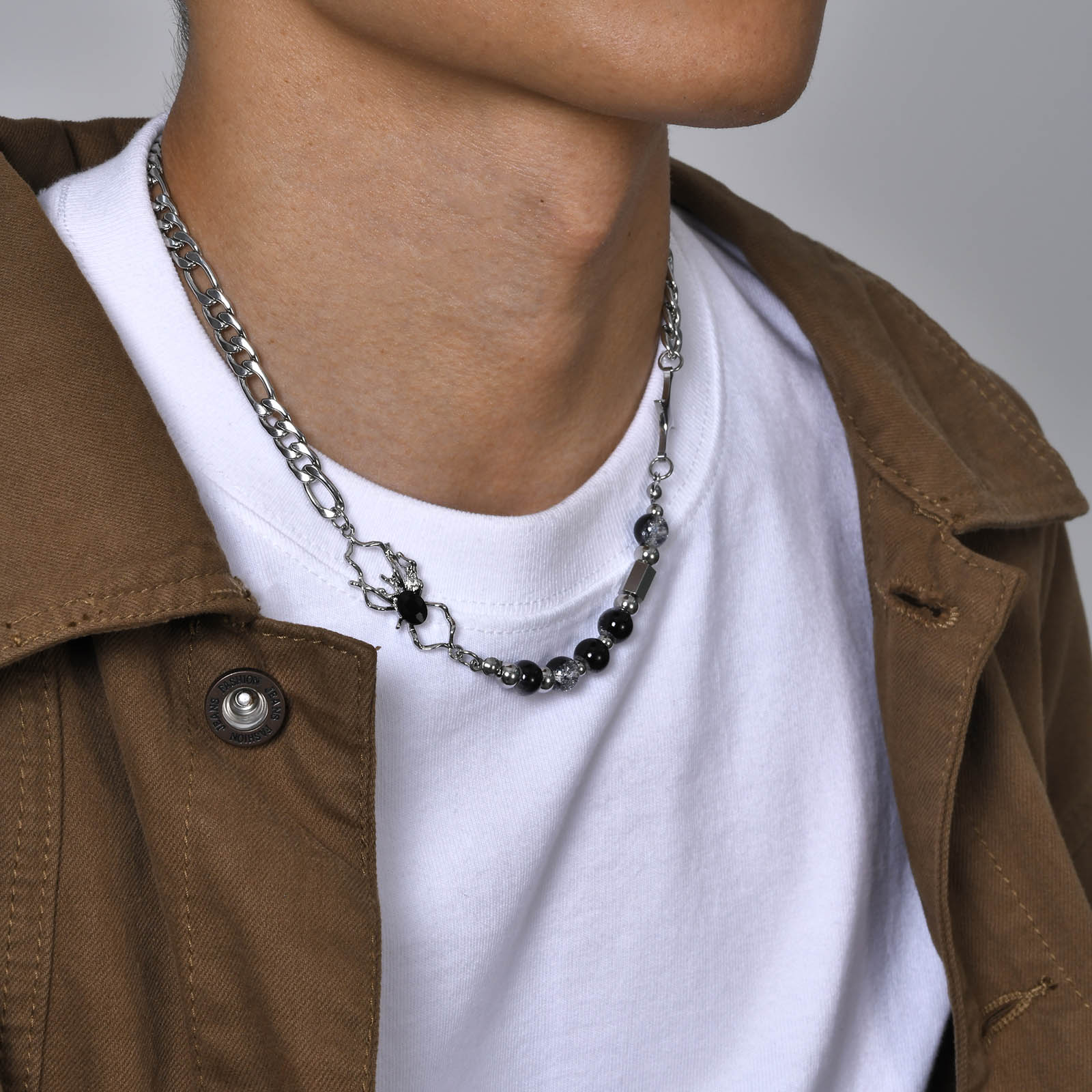 Hip-Hop Punk Geometric 201 Stainless Steel Glass Beaded Men's Necklace display picture 3