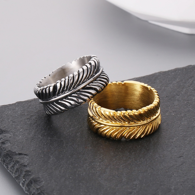Punk Leaves Titanium Steel 18K Gold Plated Men's Rings display picture 7