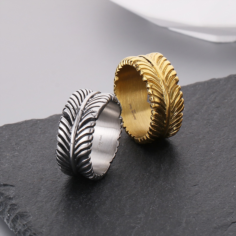 Punk Leaves Titanium Steel 18K Gold Plated Men's Rings display picture 6