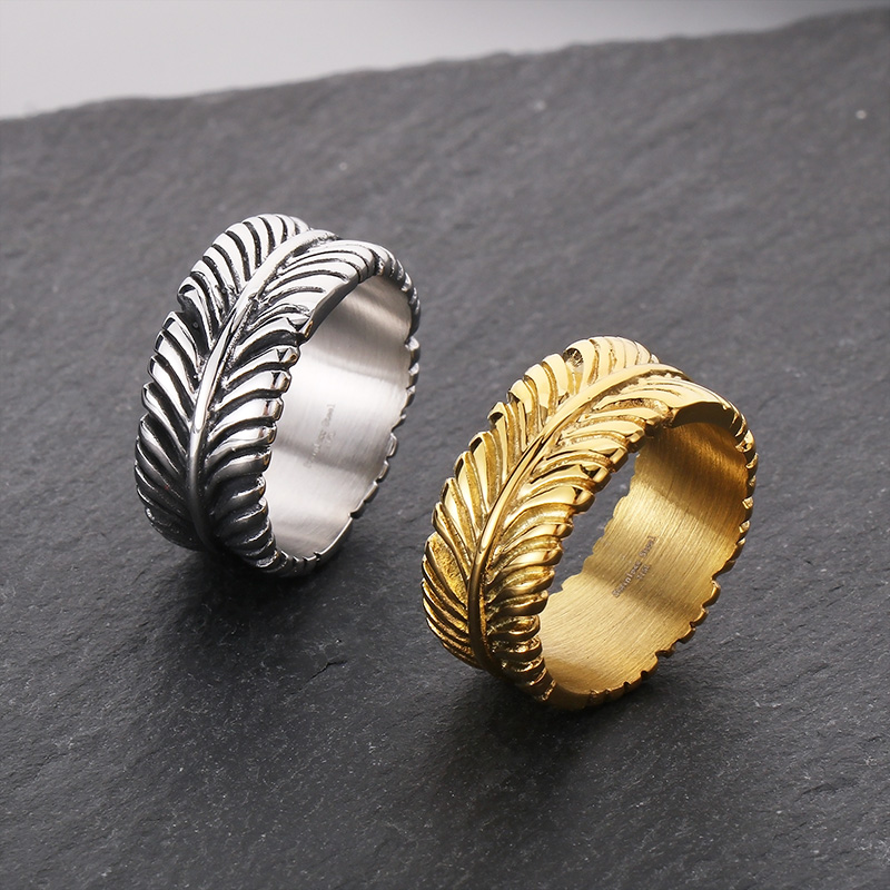 Punk Leaves Titanium Steel 18K Gold Plated Men's Rings display picture 8