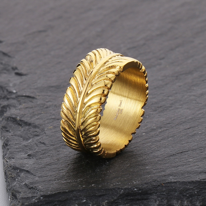 Punk Leaves Titanium Steel 18K Gold Plated Men's Rings display picture 11