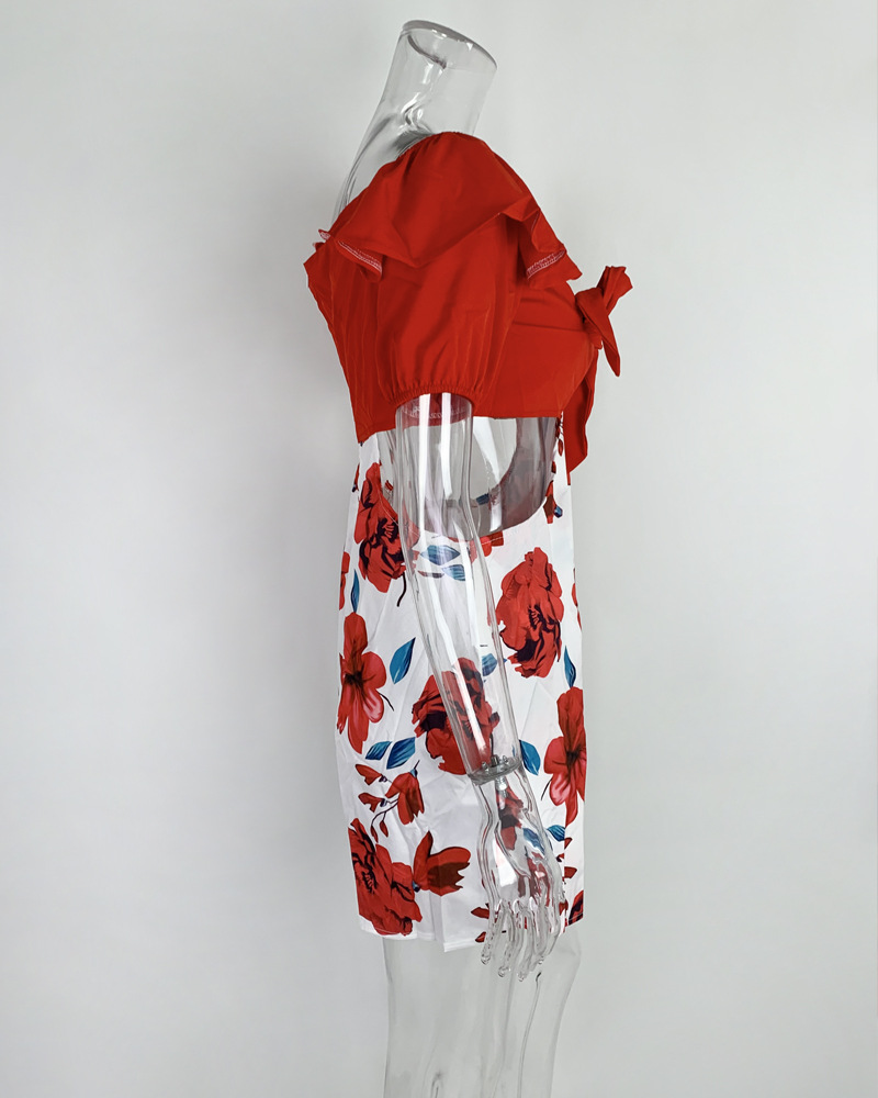 Women's A-line Skirt Elegant Boat Neck Printing Short Sleeve Printing Above Knee Street display picture 4