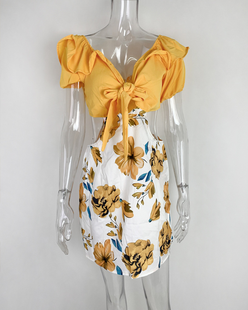 Women's A-line Skirt Elegant Boat Neck Printing Short Sleeve Printing Above Knee Street display picture 10