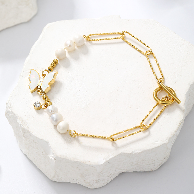 Elegant Simple Style Solid Color Butterfly Stainless Steel Shell Zircon Bracelets In Bulk display picture 6