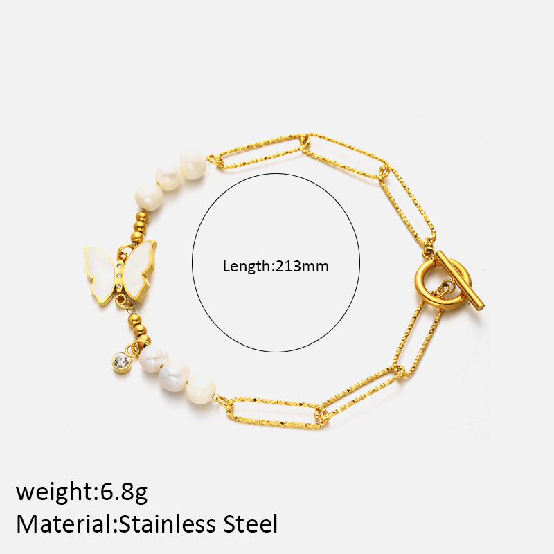 Elegant Simple Style Solid Color Butterfly Stainless Steel Shell Zircon Bracelets In Bulk display picture 14