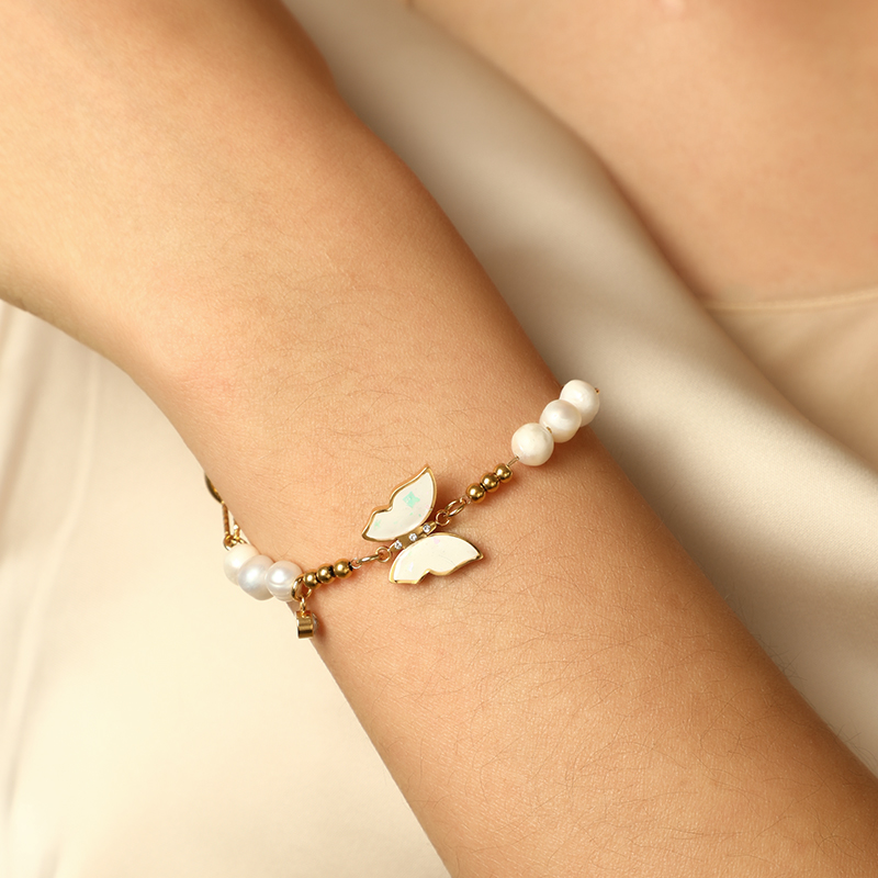 Elegant Simple Style Solid Color Butterfly Stainless Steel Shell Zircon Bracelets In Bulk display picture 23