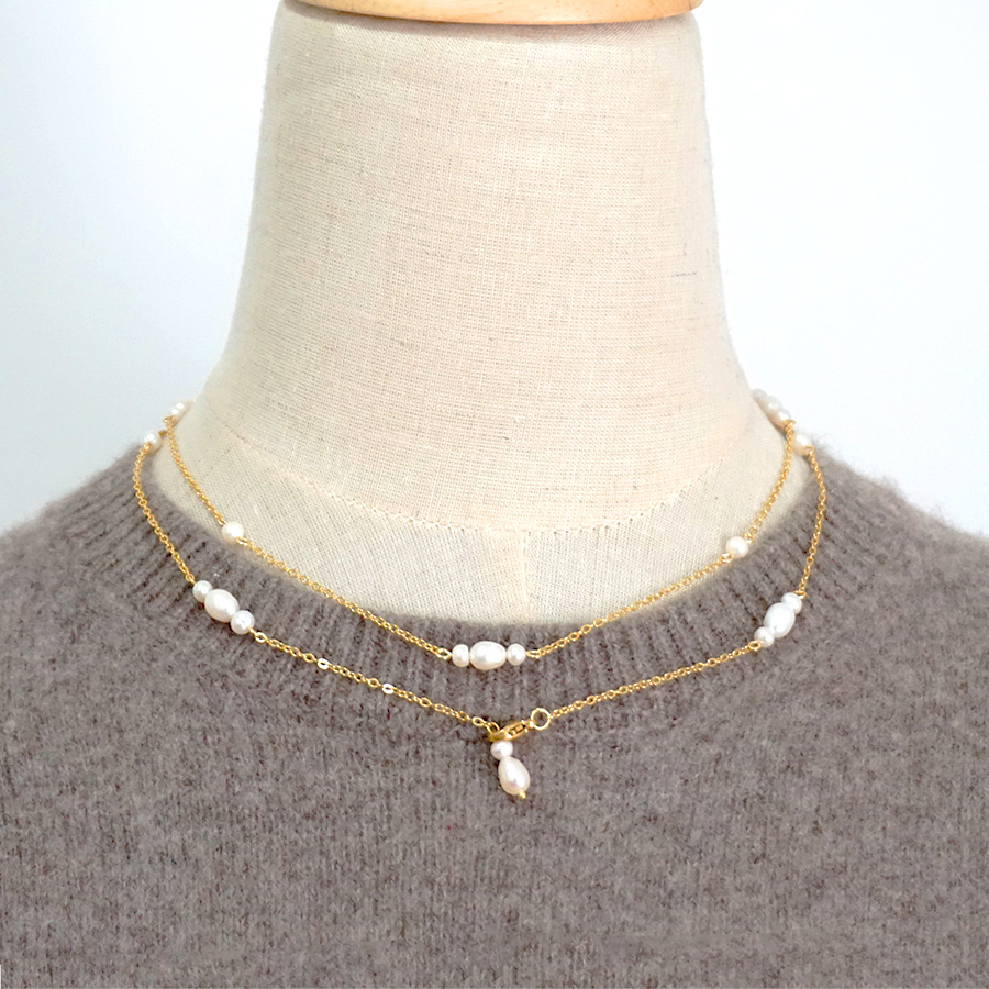 Edelstahl 304 Süßwasserperle Titan Stahl Vergoldet Barocker Stil Ferien Perlen Überzug Geometrisch Halskette display picture 3
