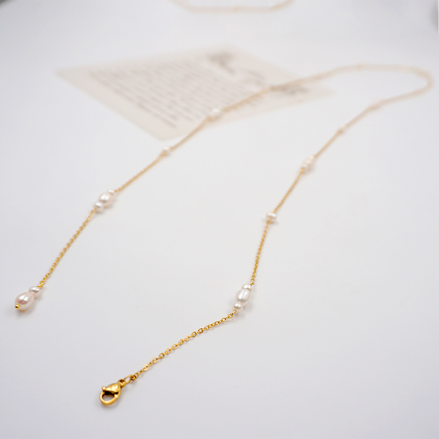 Edelstahl 304 Süßwasserperle Titan Stahl Vergoldet Barocker Stil Ferien Perlen Überzug Geometrisch Halskette display picture 7