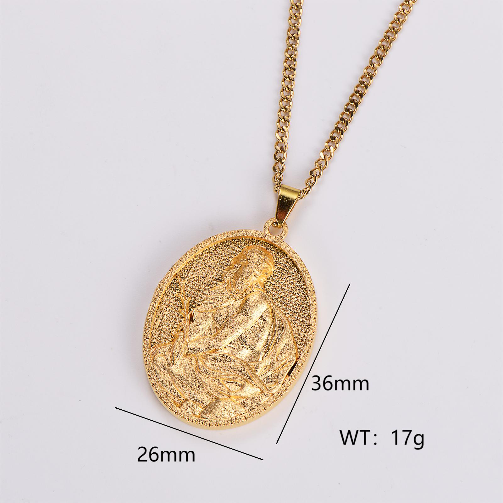 Stainless Steel 18K Gold Plated Vintage Style Oval Pendant Necklace display picture 9