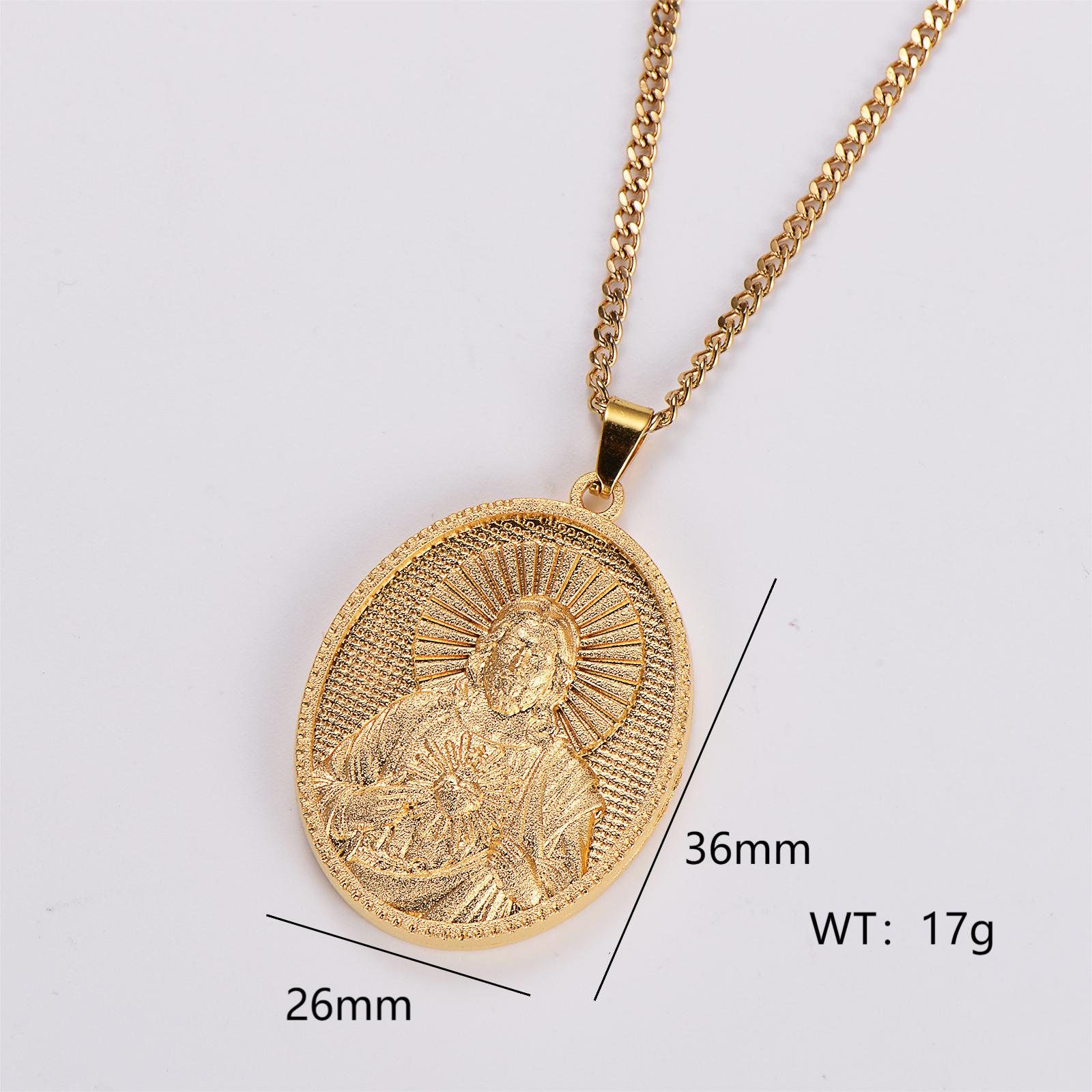 Stainless Steel 18K Gold Plated Vintage Style Oval Pendant Necklace display picture 12