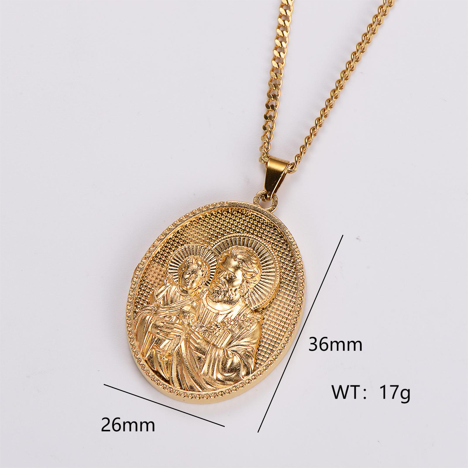 Stainless Steel 18K Gold Plated Vintage Style Oval Pendant Necklace display picture 13