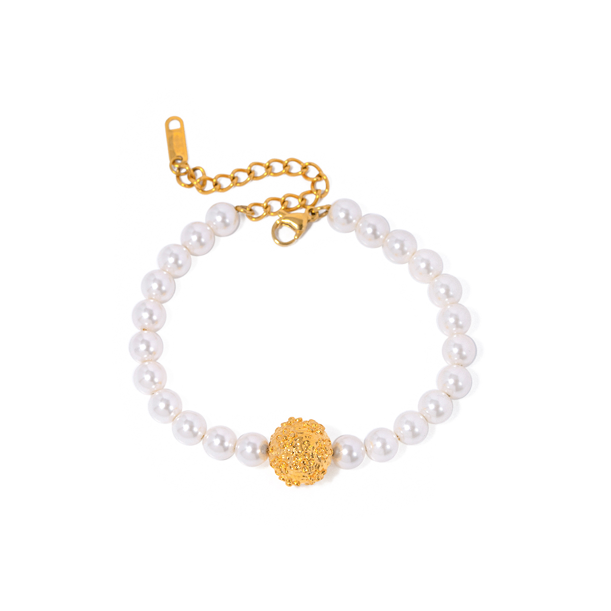 Bijoux En Gros Style IG Fleur Acier Inoxydable 304 Perle Artificielle Acier Au Titane Plaqué Or 18K Bracelets display picture 1