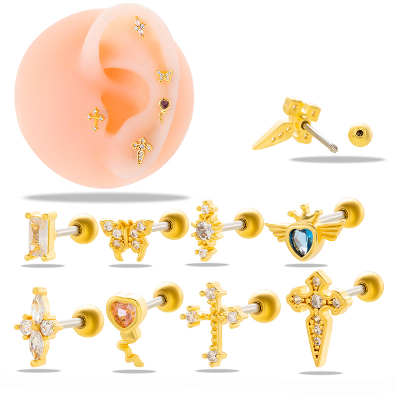 1 Piece Ear Cartilage Rings & Studs Simple Style Geometric 316 Stainless Steel  Copper Plating Inlay Zircon display picture 1