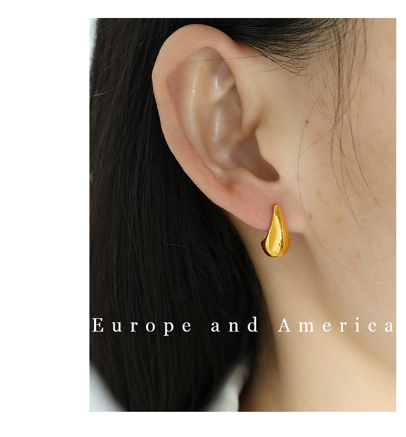1 Pair Simple Style Water Droplets Plating Titanium Steel 18k Gold Plated Ear Studs display picture 9