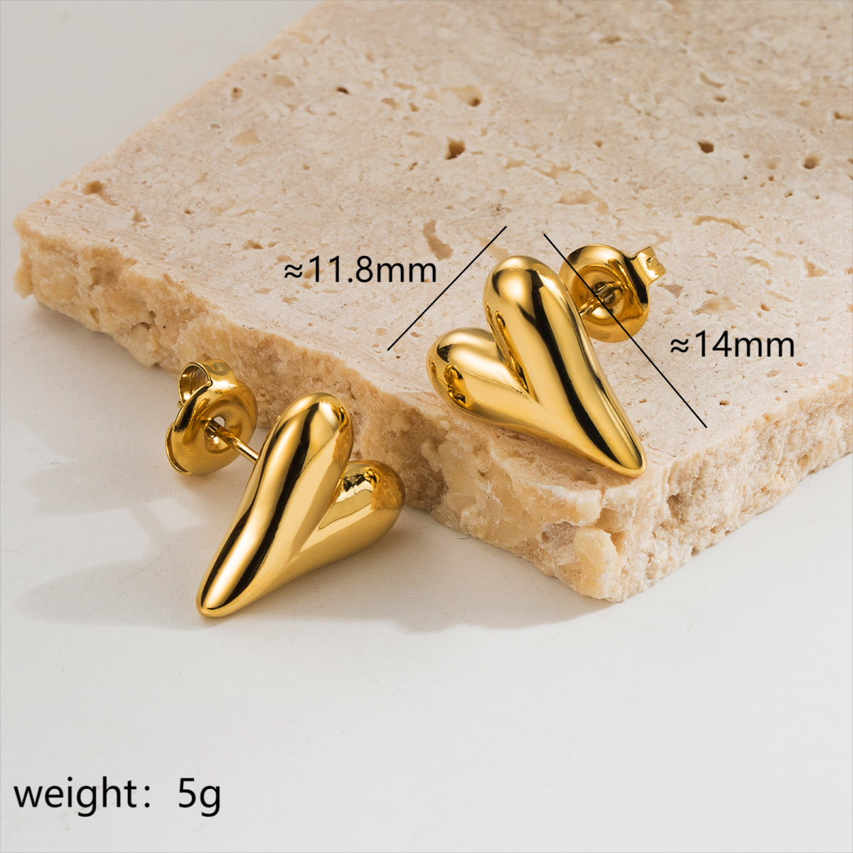 1 Pair Casual Simple Style Classic Style Heart Shape Plating Three-dimensional Stainless Steel 18k Gold Plated Ear Studs display picture 2