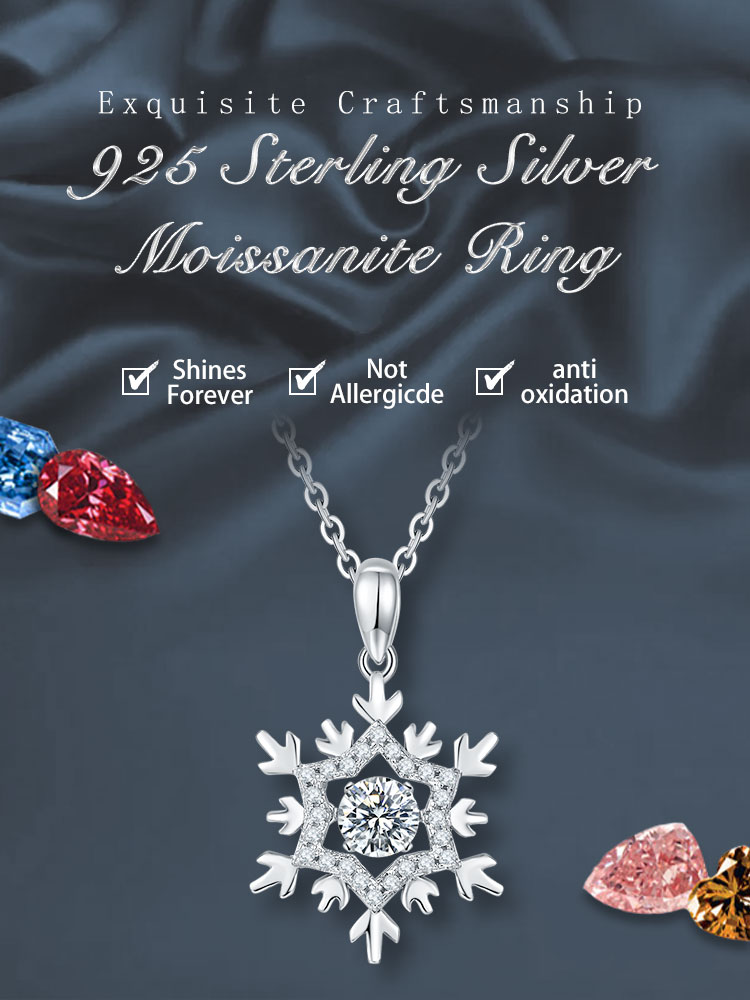 Sterling Silber Einfacher Stil Schneeflocke GRA Überzug Inlay Moissanit Halskette display picture 1