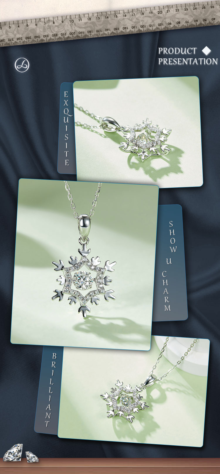 Sterling Silber Einfacher Stil Schneeflocke GRA Überzug Inlay Moissanit Halskette display picture 4