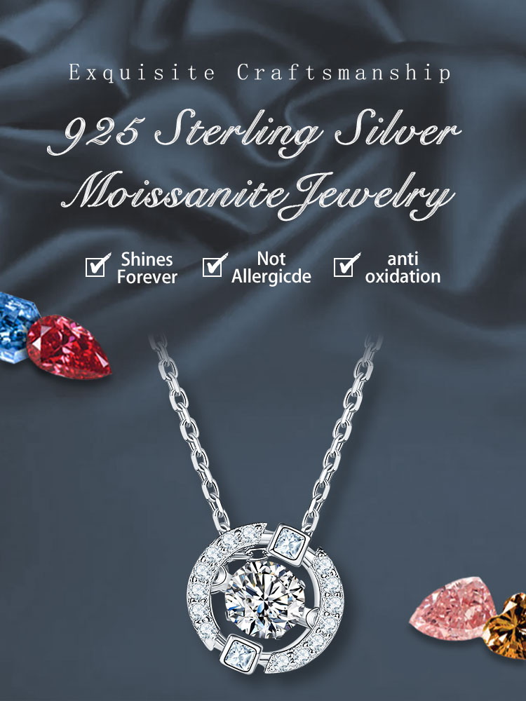 Sterling Silber Einfacher Stil Runden GRA Überzug Inlay Moissanit Halskette Mit Anhänger display picture 1