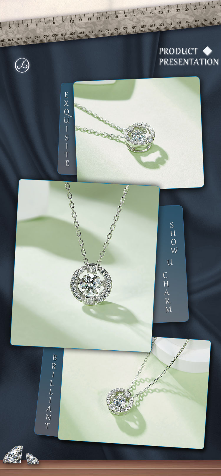Sterling Silber Einfacher Stil Runden GRA Überzug Inlay Moissanit Halskette Mit Anhänger display picture 4