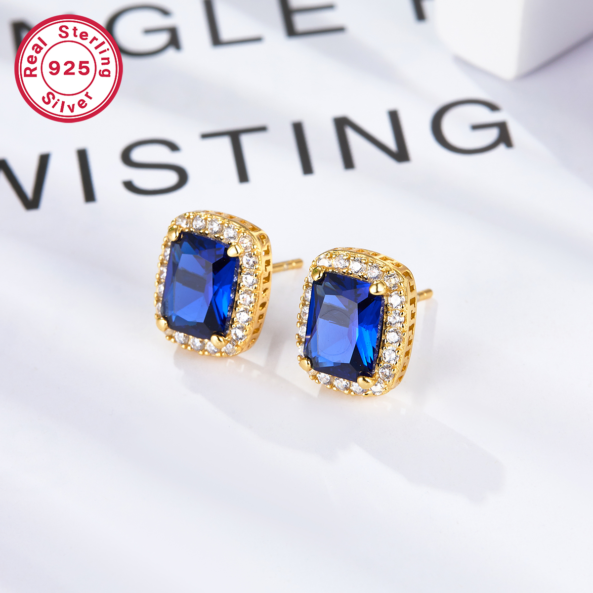 1 Pair Elegant Rectangle Plating Inlay Sterling Silver Zircon Ear Studs display picture 4