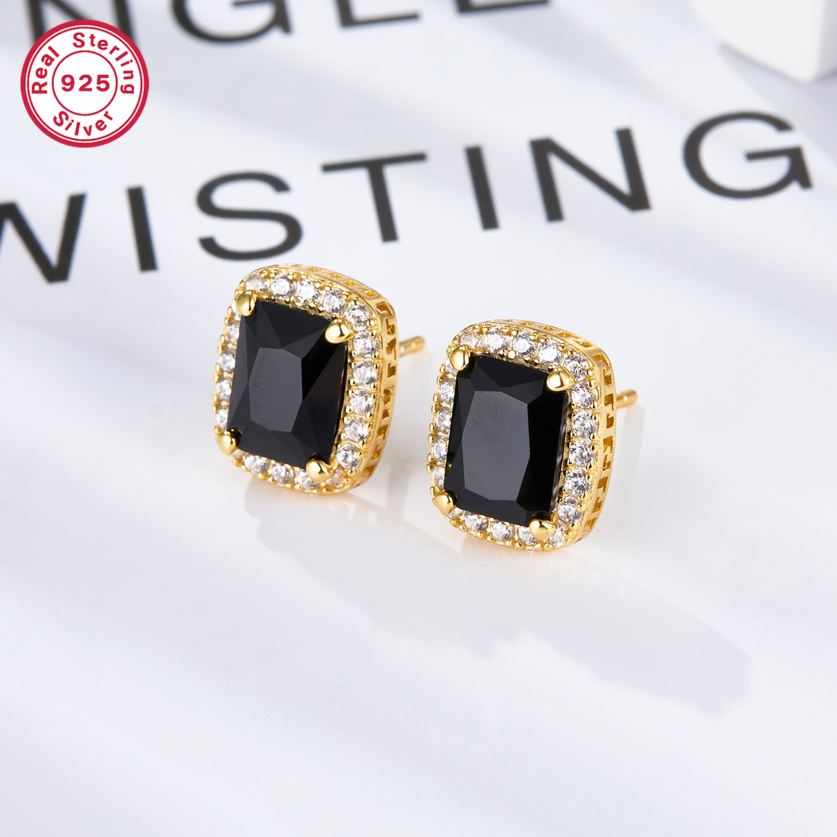 1 Pair Elegant Rectangle Plating Inlay Sterling Silver Zircon Ear Studs display picture 3