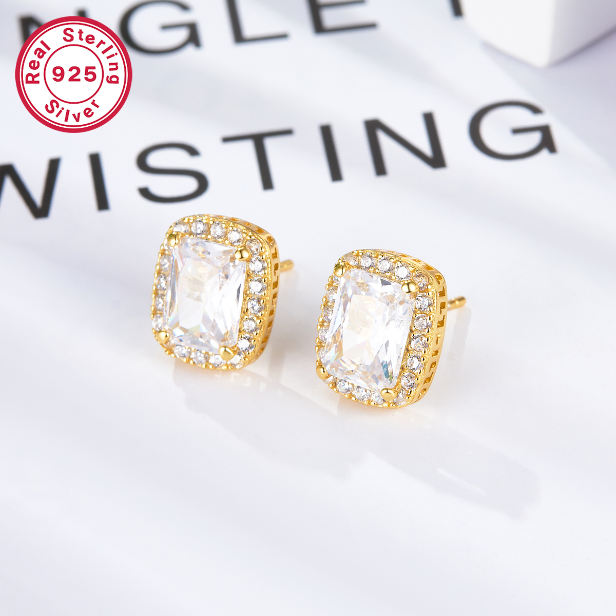1 Pair Elegant Rectangle Plating Inlay Sterling Silver Zircon Ear Studs display picture 2
