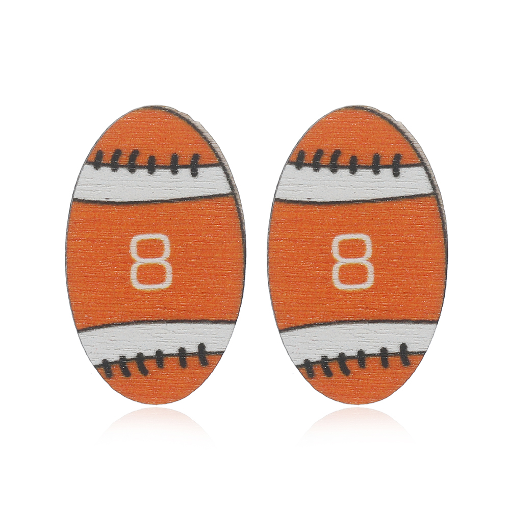 1 Pair Sports Rugby Painted Wood Ear Studs display picture 2