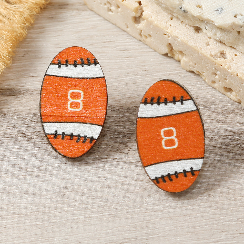1 Pair Sports Rugby Painted Wood Ear Studs display picture 5