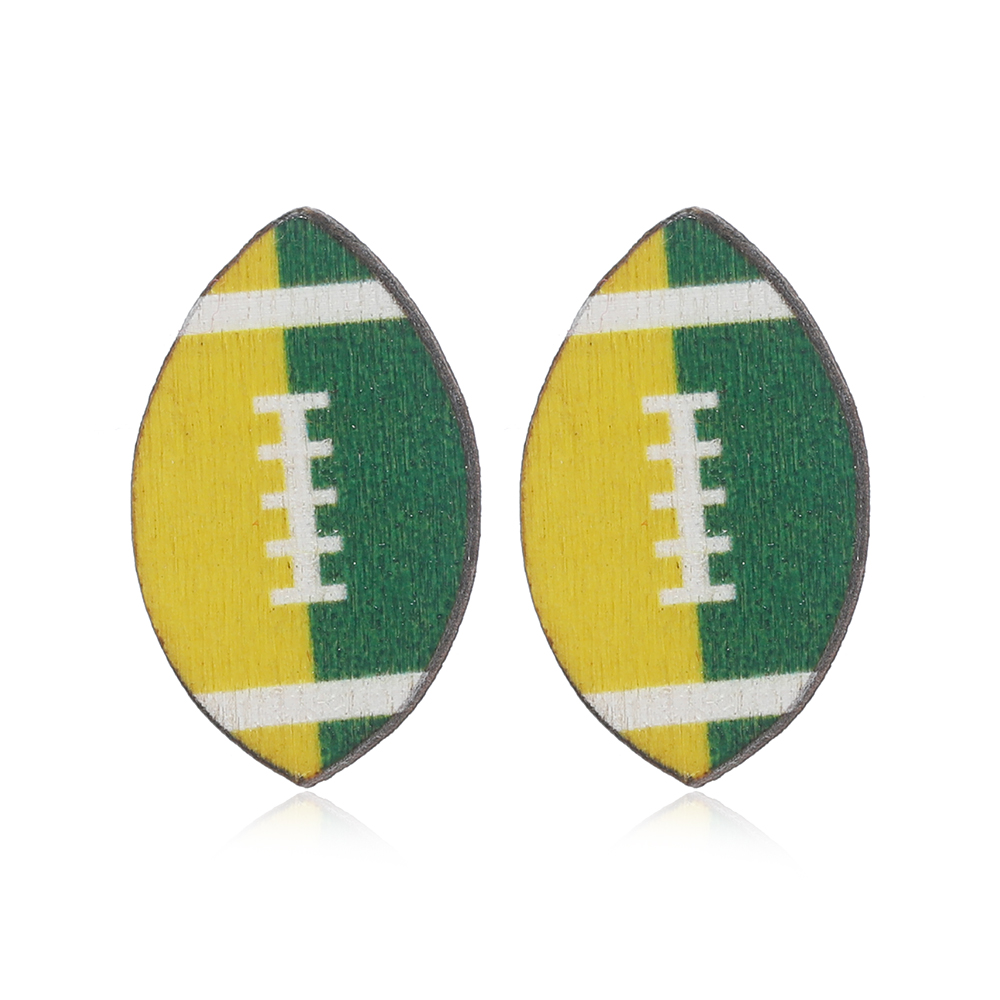 1 Pair Sports Rugby Painted Wood Ear Studs display picture 7