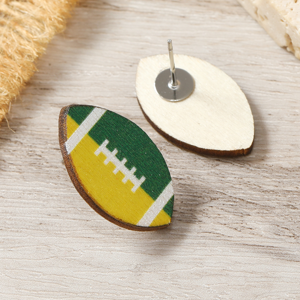 1 Pair Sports Rugby Painted Wood Ear Studs display picture 9
