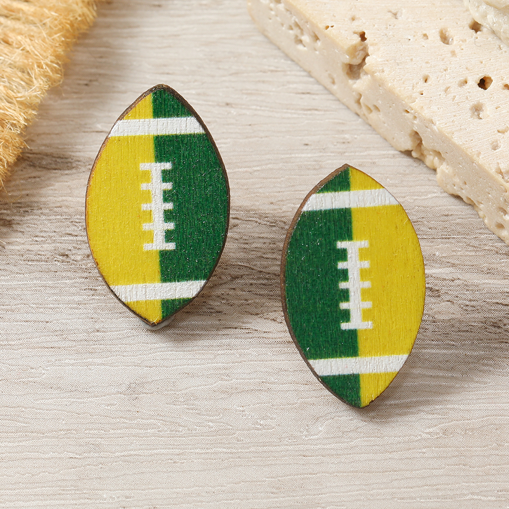 1 Pair Sports Rugby Painted Wood Ear Studs display picture 10