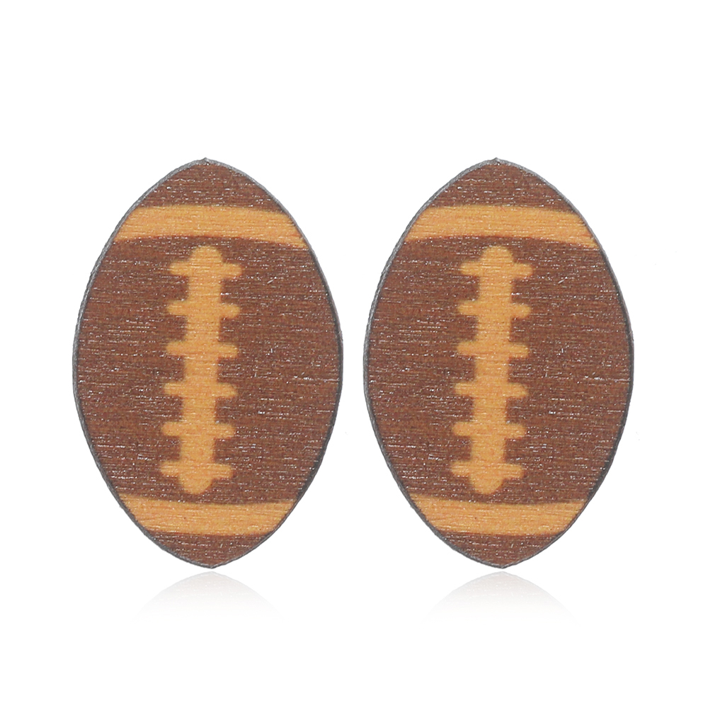 1 Pair Sports Rugby Painted Wood Ear Studs display picture 12