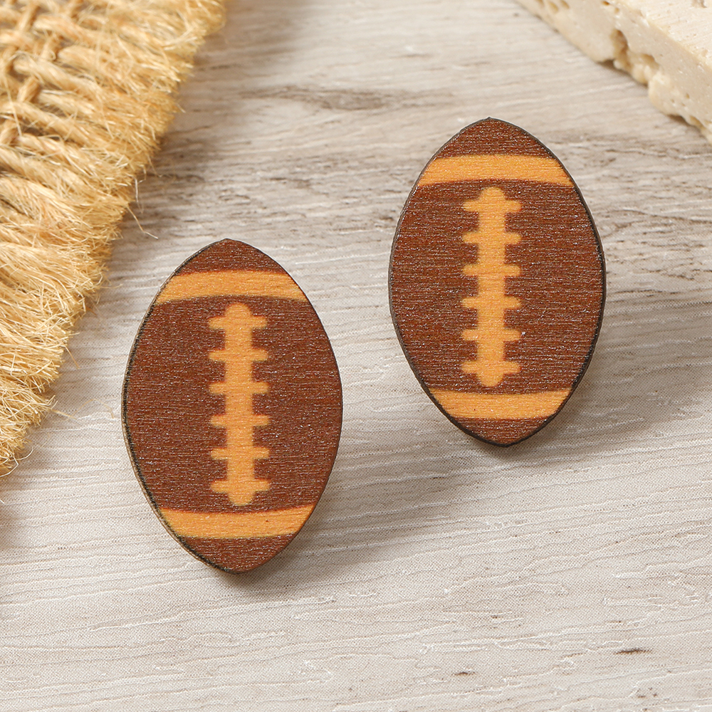 1 Pair Sports Rugby Painted Wood Ear Studs display picture 14