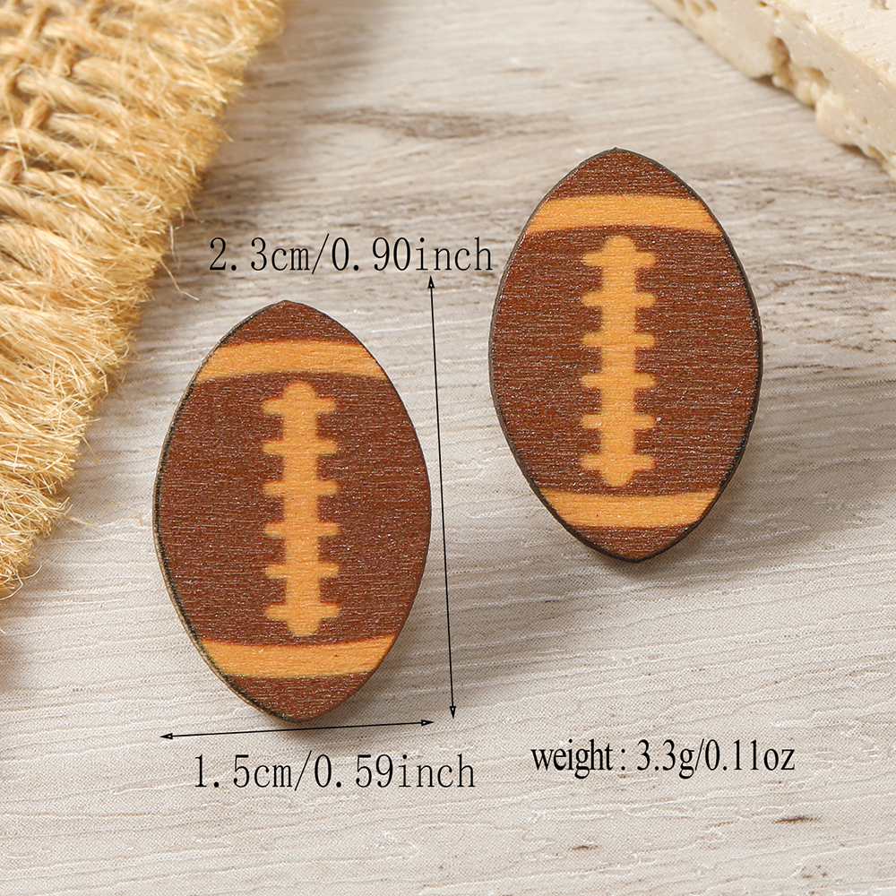 1 Pair Sports Rugby Painted Wood Ear Studs display picture 15