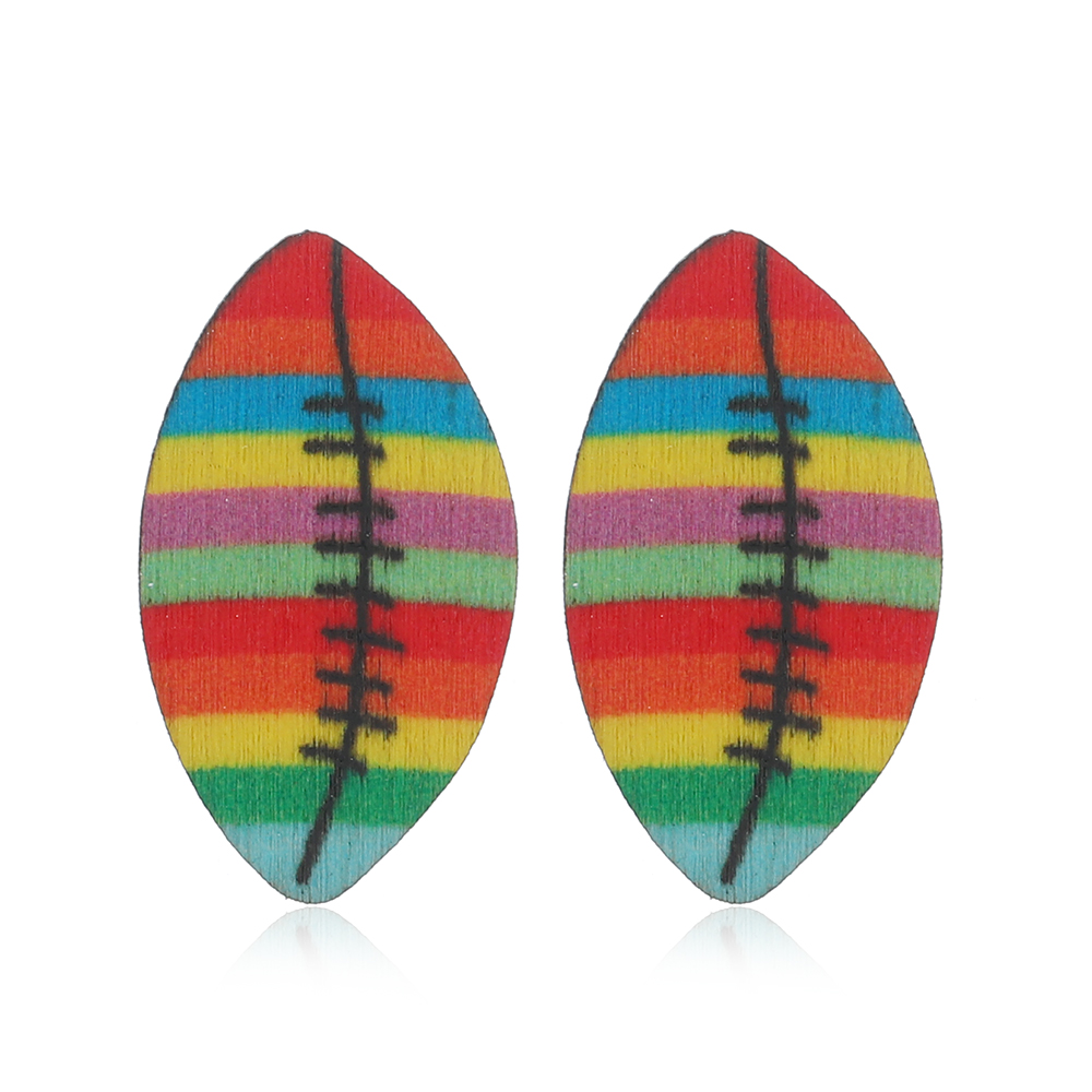 1 Pair Sports Rugby Painted Wood Ear Studs display picture 18